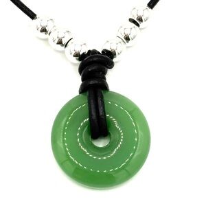 Hand Crafted Green Jade Pendant Necklace with Silver Accents